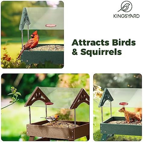 Kingsyard Covered Platform Ground Bird Feeder for Outdoors, Green