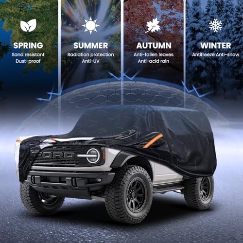 Multi-Layer Car Cover Custom Fit for Ford Bronco 2 Door/Ford Bronco Sport(2020-2026), 100% Waterproof All Weather for Automobiles, Heavy Duty Car Covers for Rain Sun UV Protection with Door Zipper