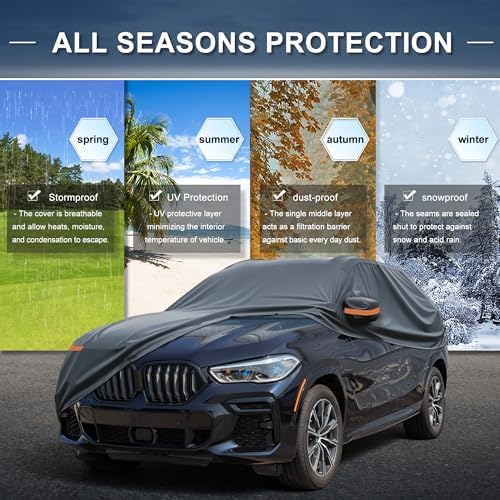 X AUTOHAUX Waterproof Full Car Cover for BMW X5 210D-PU w/Zipper