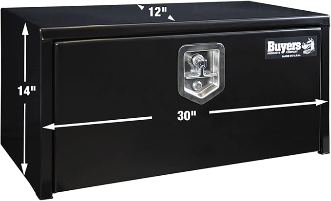 Buyers Products 1703353 Black Steel Underbody Truck Tool Box – 14 x 12 x 30 Inch - Truck Bed & Underbelly RV Storage Box, Locking T-Latch, Weather-Resistant, Heavy-Duty Flatbed Job Box, Made in USA