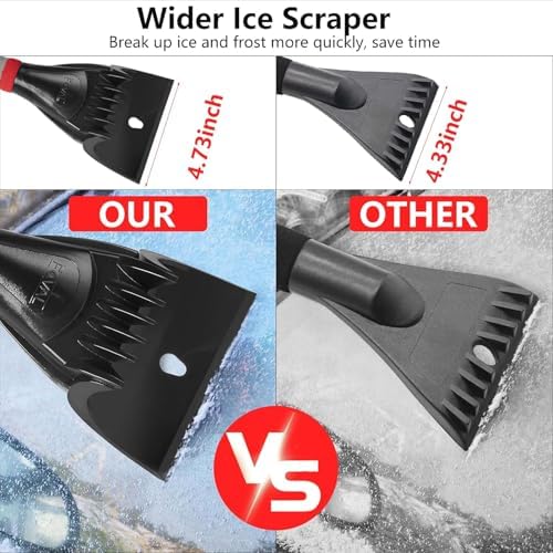 FOVAL 27" Snow Brush with Wider Ice Scraper (4.73" Width), Snow Removal Tool Car Brush with Ergonomic Comfortable Foam Grip for Cars, Trucks, SUVs, Windshield (Heavy Duty ABS, PVC Brush)