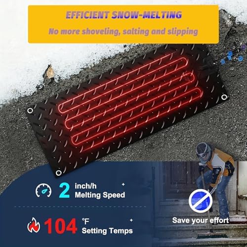 Heated Snow Melting Mats for walkways Stairs- Outdoor Heated Mats- Non-Slip Electric Heated Foot Mats for Winter Snow Removal- Heated Snow Melting Mat for Stairs garages Driveway (10in x 48in)
