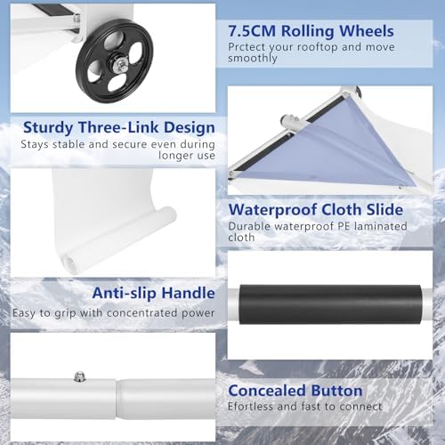 GMAK Large Snow Roof Rake with Wheels, 20FT Durable Aluminum Telescopic Roofs Shovel, Heavy Duty Snow Removal Tool with Wheels & Nylon Slide for Winter Housetop Roof Snow and Leaves