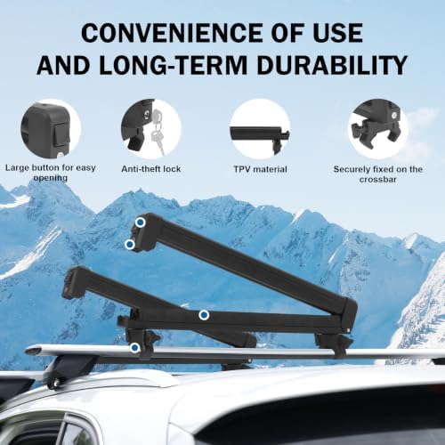 24.4 Inch Ski and Snowboard Rack for Car Roof, with TPV Rubber Padding and Lock, Fit 4 Pairs of Skis or 4 Snowboards, Fishing Pole Rod Rack for Car, Black 2027 New