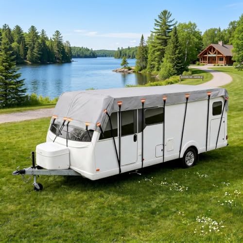 2026 Upgraded Heavy Duty RV Roof Cover,3000PA Waterproof Camper Top Cover with 16 Adjustable Buckles & 16 Reflective Reinforcement,16ft to 44ft for Travel Trailer Pop-Up Camper