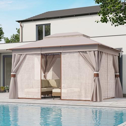 LAUSAINT HOME 10x12 Gazebo Canopy with Netting, Curtains & Double Roof