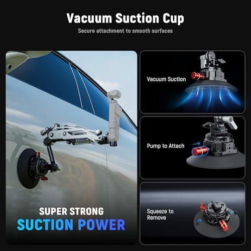 NEEWER Vacuum Suction Cup Car Mount for Action Camera w/Hydraulic Boom Arm