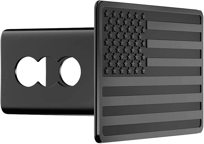 Trailer Hitch Cover for 2 Inch Receivers, Heavy Metal American Flag Hitch Cover for Trucks Accessories (Black)