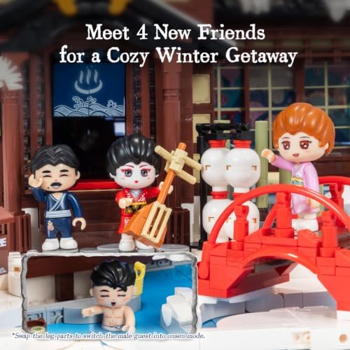 PANTASY Japanese Onsen Building Set for Adults, Snowy Hot Spring Inn