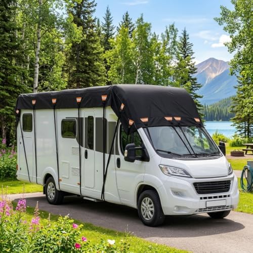 2026 Upgraded Heavy Duty RV Roof Cover,3000PA Waterproof Camper Top Cover with 16 Adjustable Buckles & 16 Reflective Reinforcement,16ft to 44ft for Travel Trailer Pop-Up Camper