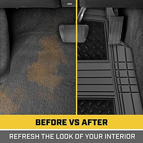 CAT® DiamondShield™ Rubber Floor Mats for Cars Trucks SUVs, All Weather Protection Front & Rear Car Mats Set, Heel Pad & Anti-Slip Backing, Universal Fit Trim-to-Fit Rubber Floor Mats for Car, Gray