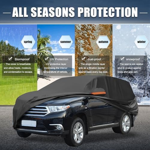 X AUTOHAUX Car Cover for Toyota Highlander 210D-PU Outdoor Full Car Cover All Weather with Door Zipper for Waterproof Windproof Sun Rain Snow Protection