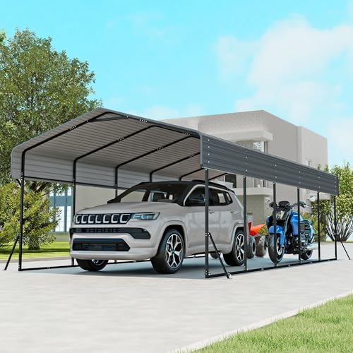 Real Relax 13x26 FT Heavy Duty Metal Carport, Gray