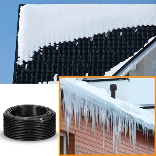 Retisee 200 ft Roof Snow Deicing Cable Kit 5 Watts Per Foot Deicing Heating Cable Plug in Heat Tape for Roof and Gutters with Mounting Buckle, 110V