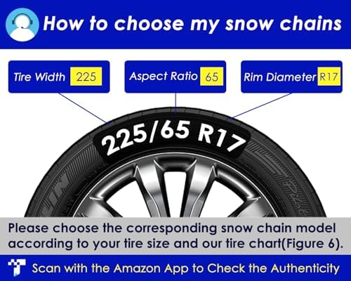 Snow-Chains Auto Fixing 1 Min Quick Fit Easy Installation Tire-Chains, Portable Reusable Universal Emergency Tire Traction Chain for Passenger Car, Pickup Trucks and SUV - Set of 2 (HKN-100)
