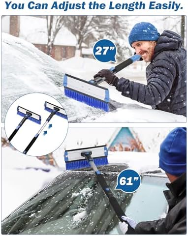 JOYTUTUS 61.3″ Ice Scraper and Long Handle Snow Brush, 270° Pivoting Extendable Car Snow Scraper Brush for Car Windshield, Telescoping Ice Scraper, Snow Remover for Cars, Trucks, SUV (Blue)