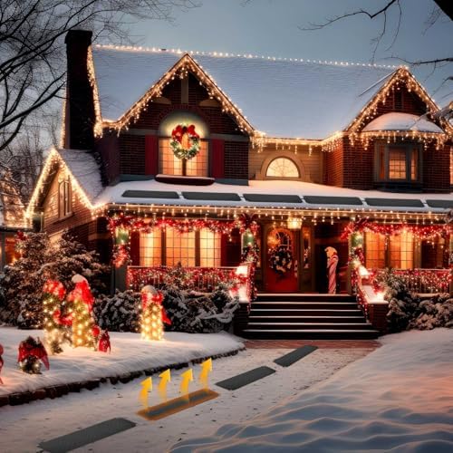 Riakrum 7 Pcs Heated Snow Melting Mats Outdoor, 10 x 30 in Winter Anti-Slip Heated Rubber Mat for Walkways Decks and Sidewalks, Electric Snow and Ice Melting Pads Connection with 9.84 ft Power Cord