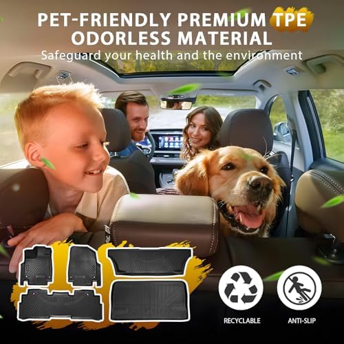 Powerty Floor Mats Cargo Liner for Honda Odyssey 2026 2025-2018 Mini Passenger Van Car Mats All Weather 3D TPE Anti-Slip Car Protection, 1st & 2nd & 3rd Set with Rear Cargo Mat Accessories