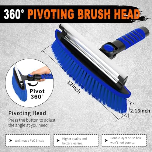 METOWARE 44" Ice Scraper and Snow Brush for Car Windshield, Extendable Heavy Duty Ice Remover with 360° Pivoting Head for SUV Truck, Ergonomic Grip, Blue