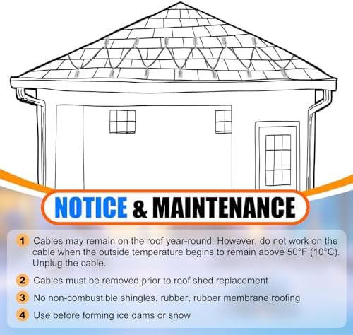Retisee 200 ft Roof Snow Deicing Cable Kit 5 Watts Per Foot Deicing Heating Cable Plug in Heat Tape for Roof and Gutters with Mounting Buckle, 110V