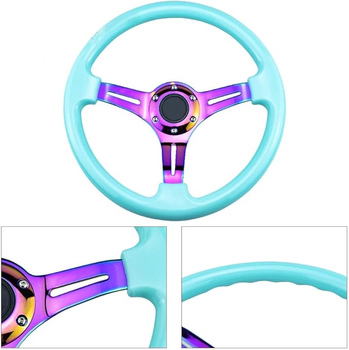 Universal Racing Steering Wheel 350mm 13.5" Deep Dish ABS Hard Classic Wood Steering Wheel with Horn Button