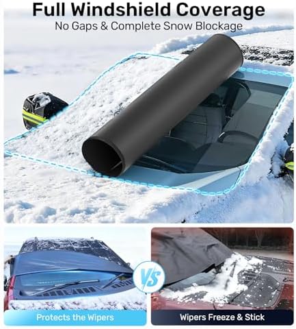 Zanch Windshield Cover for Ice and Snow [3-Second Snow Removal & 7-Layer Full Coverage] 6-Point Snowproof Fixation & Reflective Mirror Covers, Fits SUVs XL (66'' x 52'')