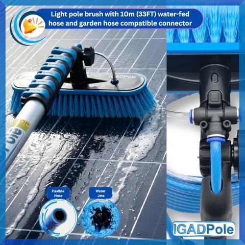 IGADPole 28 FT Water-Fed Washing Kit with Soap-Dispenser, Brush, 10″ Squeegee & Cobweb Duster for Windows, Gutters, Solar Panels & Exterior Walls