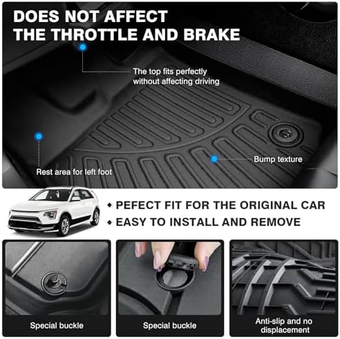 Powerty Floor Mats for 2023-2025 2026 Kia NIRO & Hybrid & HEV (NOT for EV & PHEV) All Weather 3D TPE Anti-Slip Car Liners for 1st & 2nd Row Accessories