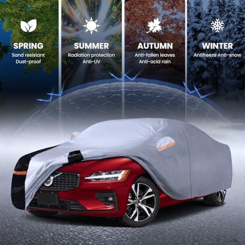 Multi-Layer Car Cover Custom Fit for Volvo S60 (2000-2026), 100% Waterproof All Weather for Automobiles, Gift with Towel, Heavy Duty Car Covers for Rain Sun UV Protection with Door Zipper.