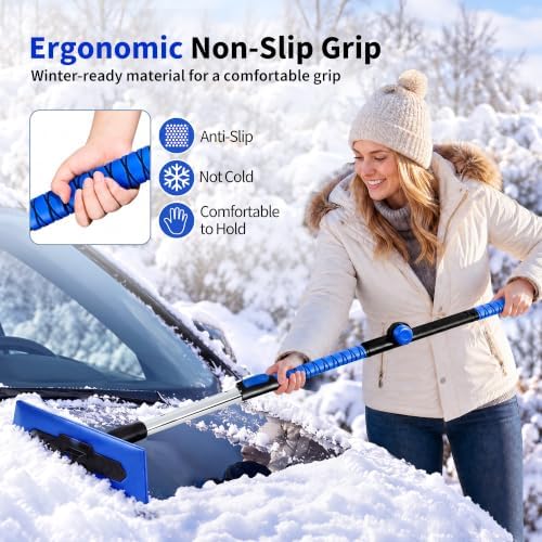 59" Snow Broom & Ice Scraper for Car, EVA Foam Head Snow Remover