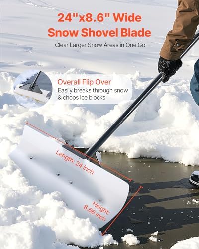 VEVOR Snow Pusher, 24 inch Wide Push Snow Shovel Plow for Driveway, Sidewalks and Doorways with Segmented Handle, Ergonomic Grip and HDPE Plastic Blade
