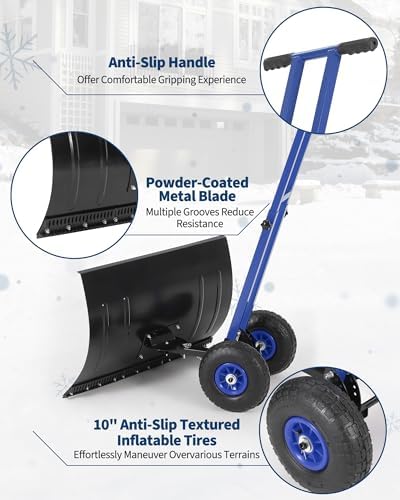 TrailBlaze Heavy Duty Rolling Snow Shovel with Wheels – 29" Wide Angled Steel Blade – Adjustable Double Handle – 5-Position Ergonomic Design – Efficient for Driveways, Sidewalks, Pavement – Black