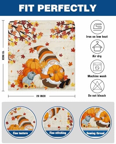 Thanksgiving Cute Gnome Chair Back Covers Set of 6 Fall Pumpkin Maple Leaf Sunflower Retro Text Bottom Washable Removable Chair Cover Slipcover Protector for Dining Room Hotel Party Holiday Decor