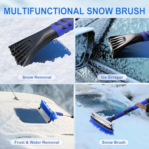Foldable & Extendable Snow Brush and Ice Scraper for Car, 62.4", Blue