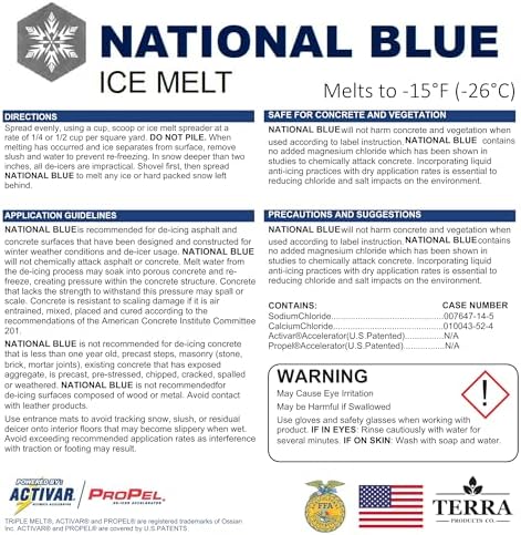 National Blue Ice Melt and Snow Salt 35lb Bucket - Fast Acting Ice Melter - Pet, Plant and Concrete Friendly, Environmentally Safe - Free of Magnesium Chloride - Melts to -15°F