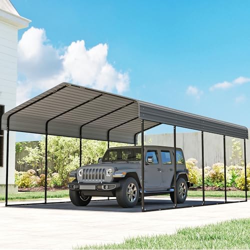Real Relax 12'x20' Heavy Duty Metal Carport, Grey
