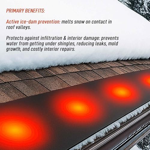 Roof Valley Ice Dam Heater Mat, Snow Melting Deicing System, 25 ft x 13 in