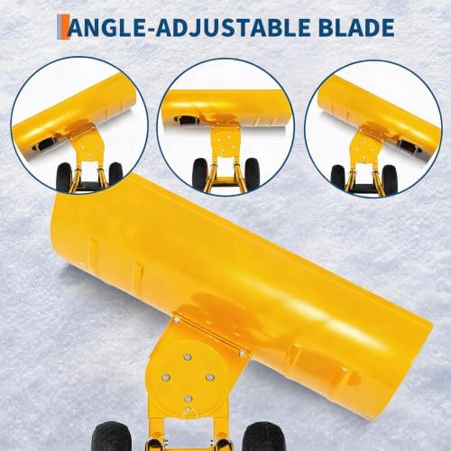 MAXSA 39" W Snow Shovel Pusher with Wheels for Driveway, Double Rod, Yellow