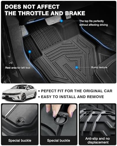 Powerty Floor Mats Cargo Liner for 2021-2026 Kia K5 FWD Model Only All Weather 3D TPE Anti-Slip Car Protection, 1st & 2nd Row Set with Rear Cargo Mat Accessories