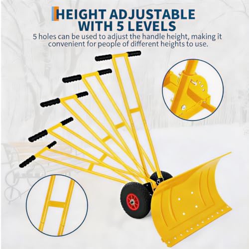 Garvee 39"W Large Adjustable Handle Wheeled Shovel for Driveway, Double Rod