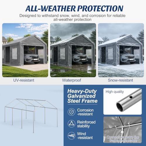 12x20ft Heavy Duty Carport Portable Garage Car Canopy with All-Season Tarp