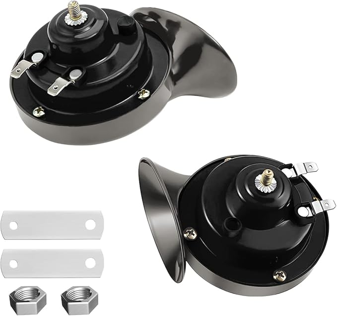 2PCS 300DB Super Loud Train Horns, 12V Waterproof Air Horns Replacement Kit, Car Air Electric Snail Double Horn, Automotive Accessories Universal for Motorcycle, Truck, Bike, Boat (Gray)