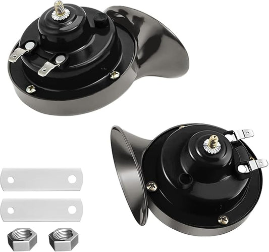 2PCS 300DB Super Loud Train Horns, 12V Waterproof Air Horns Replacement Kit, Car Air Electric Snail Double Horn, Automotive Accessories Universal for Motorcycle, Truck, Bike, Boat (Gray)
