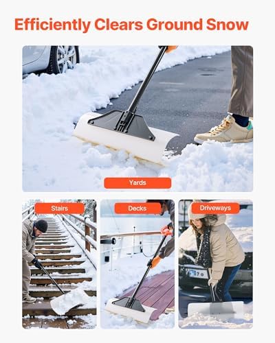 VEVOR Snow Pusher, 24 inch Wide Push Snow Shovel Plow for Driveway, Sidewalks and Doorways with Segmented Handle, Ergonomic Grip and HDPE Plastic Blade
