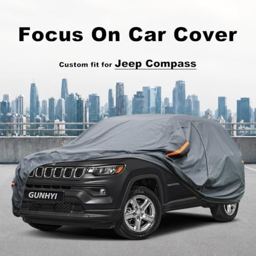 GUNHYI Premium Car Cover Custom Fit Jeep Compass, 16 Layers Heavy Duty Car Cover Waterproof All Weather with Zipper Door for Sun Rain Snow Dust Uv Protection