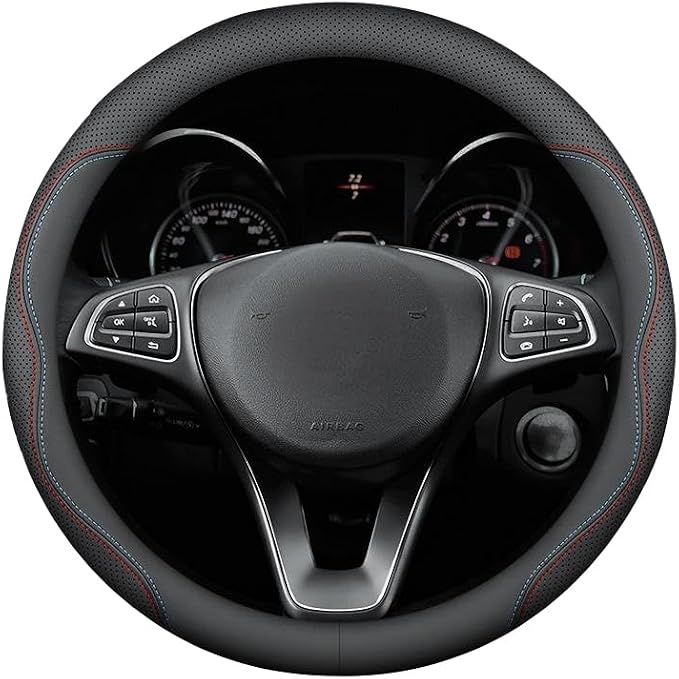 RYE for BMW Steering Wheel Cover, Leather Car Steering Wheel Cover Heavy-Duty Durable Breathable, Custom-fit for BMW X3 X5 X7 3/5/7 Series 328i 550i Accessories - Black Pattern 1