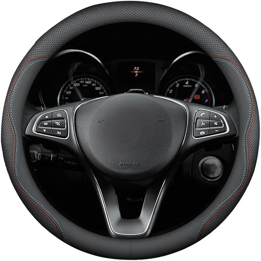 RYE for BMW Steering Wheel Cover, Leather Car Steering Wheel Cover Heavy-Duty Durable Breathable, Custom-fit for BMW X3 X5 X7 3/5/7 Series 328i 550i Accessories - Black Pattern 1