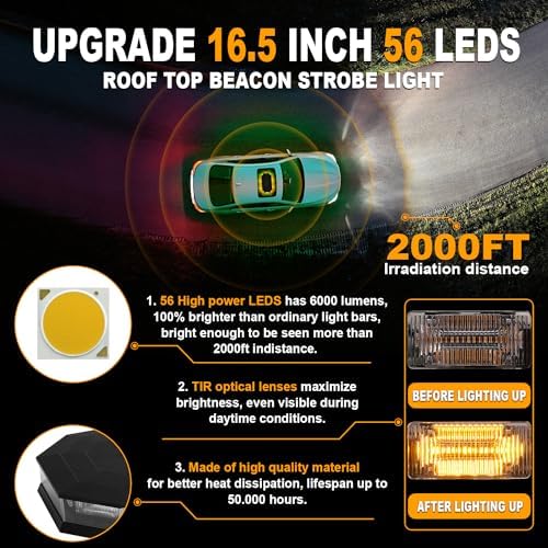 ASPL 16.5 Inch Roof Top Beacon Warning Strobe Light for Trucks Amber Green