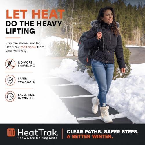 HeatTrak Heated Snow Melting Mat with Power Unit - Heated Outdoor Mats for Walkways - Electric Snow Melting Mats for Decks and Sidewalks - No-Slip Snow and Ice Melt Heated Sidewalk Mat (20” x 30")