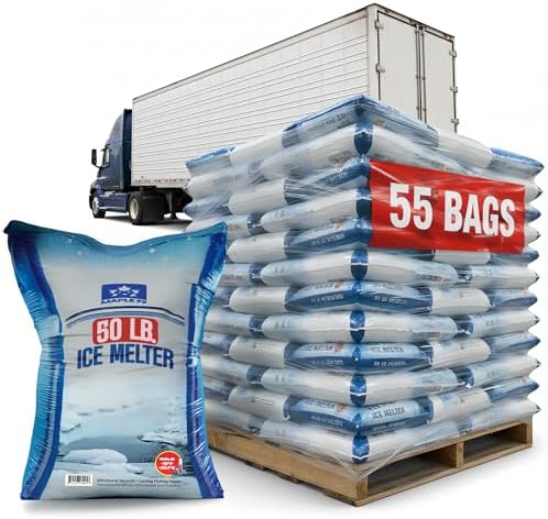 Maple99 Ice Melt Safer for Concrete -50 lb Bag Pallet (55 Bags), Snow Salt Ice Melt, Salt for Snow and Ice Removal, Sidewalk Salt, Driveway Salt, Snow Melt is Effective Up to -15